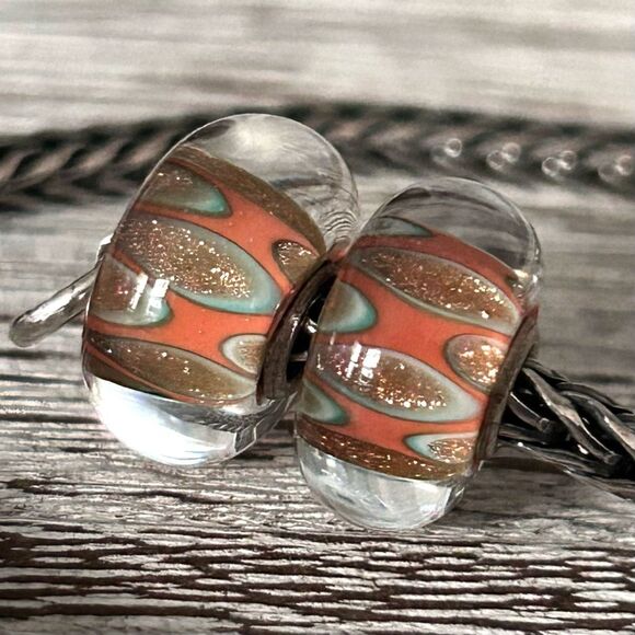 TROLLBEADS Once Upon A Time LAA 925S NEW! Coral Turquoise Glitter Spots Bead #1 - Picture 3 of 8